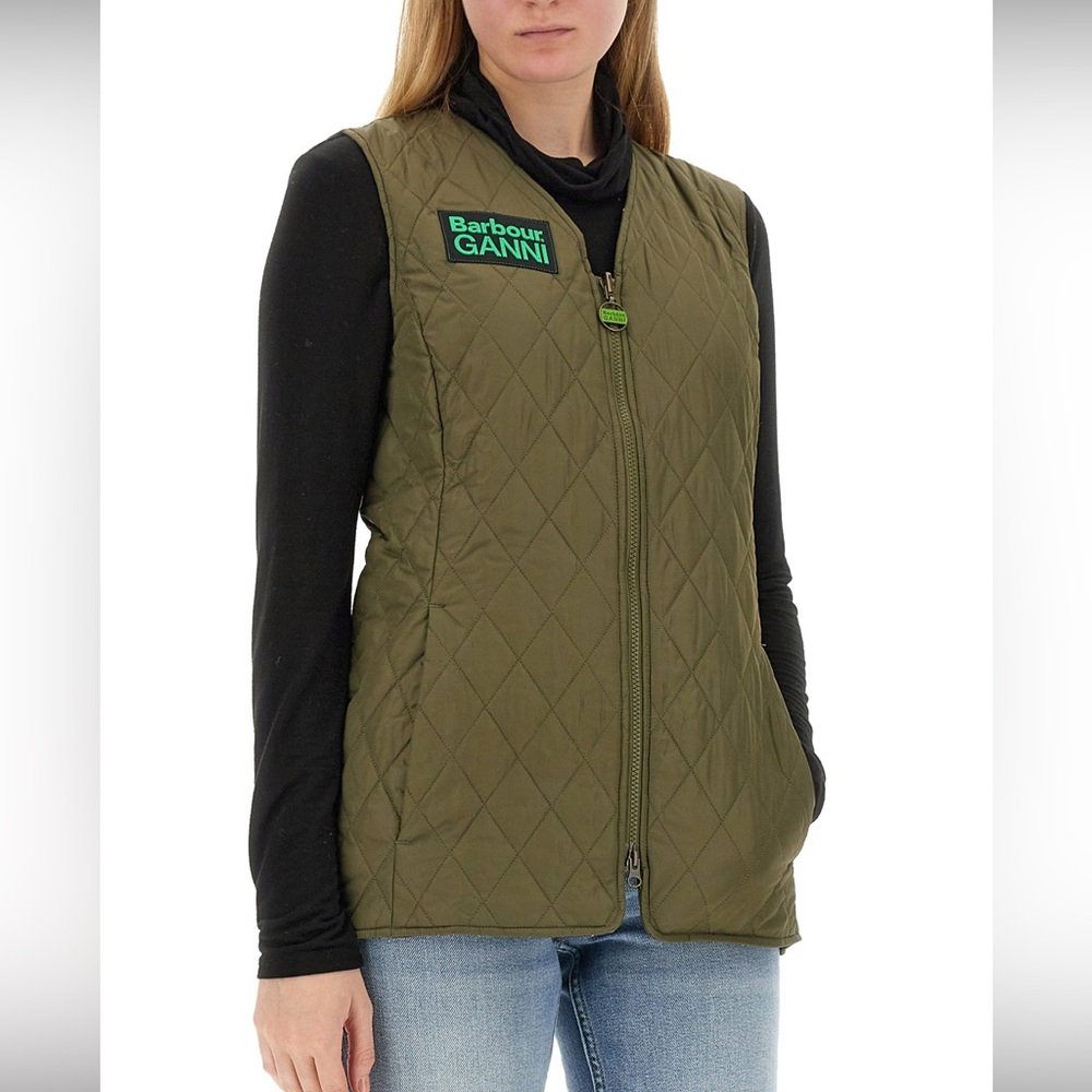 NWT Barbour x Ganni Collab Betty Reversible Vest Green size US10 UK14 - Picture 11 of 12